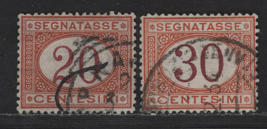 Lot 187 Italy SC#J7-J8 20c Dull Orange & Maroon Numeral, 1870-1925 Postage Dues, 2 Very Fine Used Singles