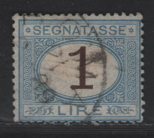 Italy SC#J13 1l Light Blue & Brown Numeral, 1870-1925 Postage Due, A Fine Used Single, Early Printing