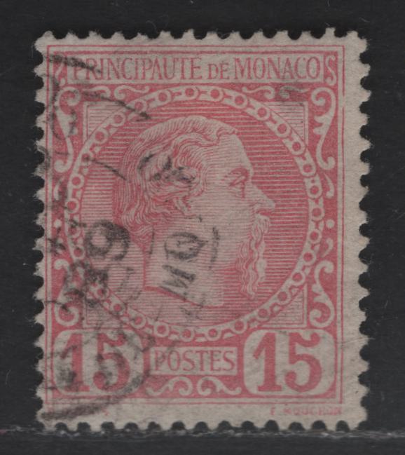 Monaco SC#5 15c Rose Prince Charles III, 1885 Prince Charles III Issue, A Fine Used Single