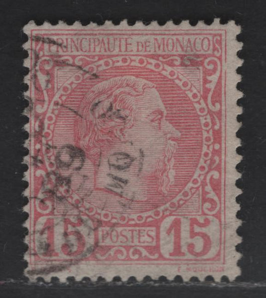 Monaco SC#5 15c Rose Prince Charles III, 1885 Prince Charles III Issue, A Fine Used Single