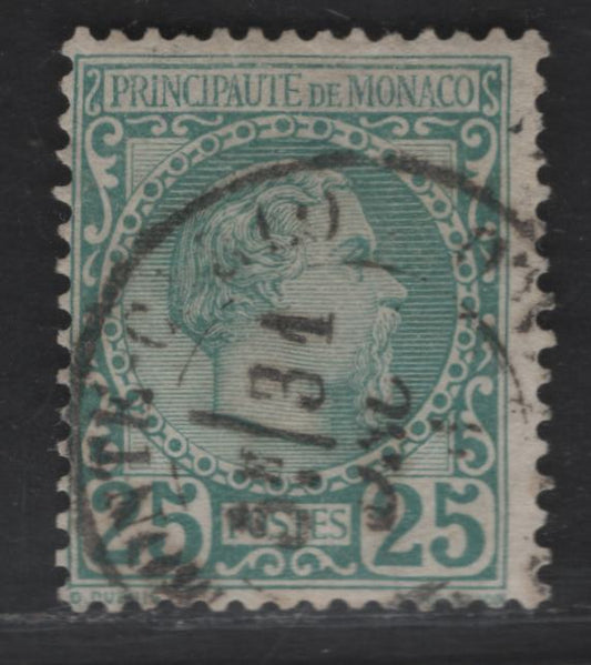 Lot 201 Monaco SC#6 25c - 2c Green Prince Charles III, 1885 Prince Charles III Issue, A Fine Used Single