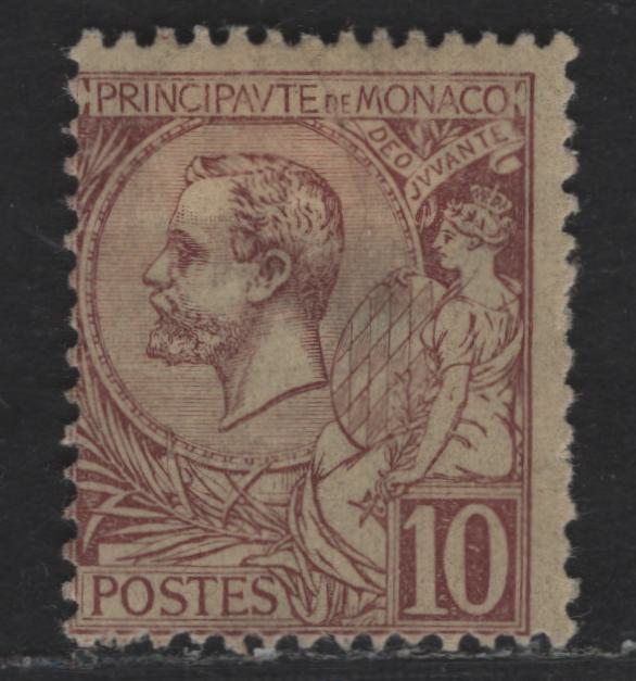 Lot 205 Monaco SC#15 10c Brown on Straw Prince Albert I, 1891-1921 Prince Albert I Sideface Issue, A Fine Unused Single