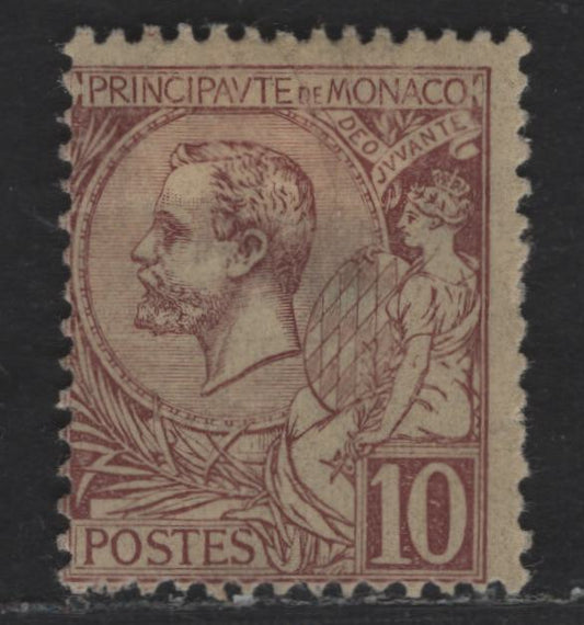 Lot 205 Monaco SC#15 10c Brown on Straw Prince Albert I, 1891-1921 Prince Albert I Sideface Issue, A Fine Unused Single