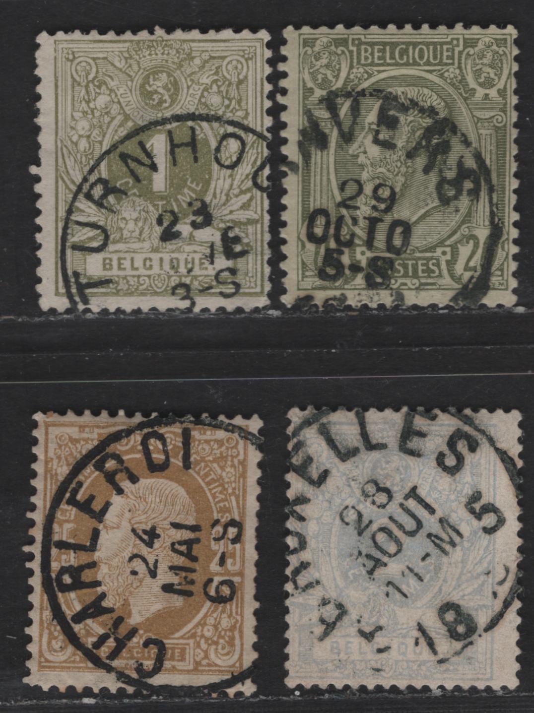 Lot 21 Belgium SC#41, 44, 49, 56 1c - 20c Olive Green - Olive on Greenish Leopold II, 1881-1891 Leopold II Sideface Issue, 4 Fine Used Singles