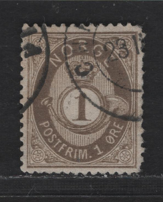 Lot 213 Norway SC#22 1o Drab Posthorn, 1877-1878 Sans-Serif 'Norge' & Shaded Posthorn Issue, A Very Fine Used Single