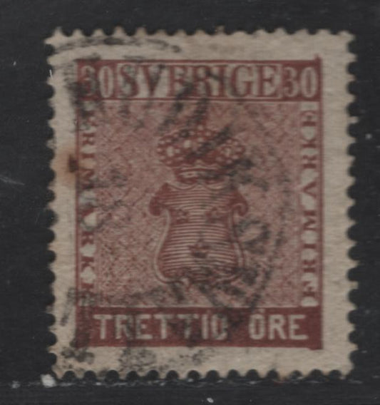 Lot 231 Sweden SC#11a 30o Dark Red Brown Arms, 1858-1862 Arms Issue, A Very Fine Used Single, Small Tone Spot, Lovely Centering