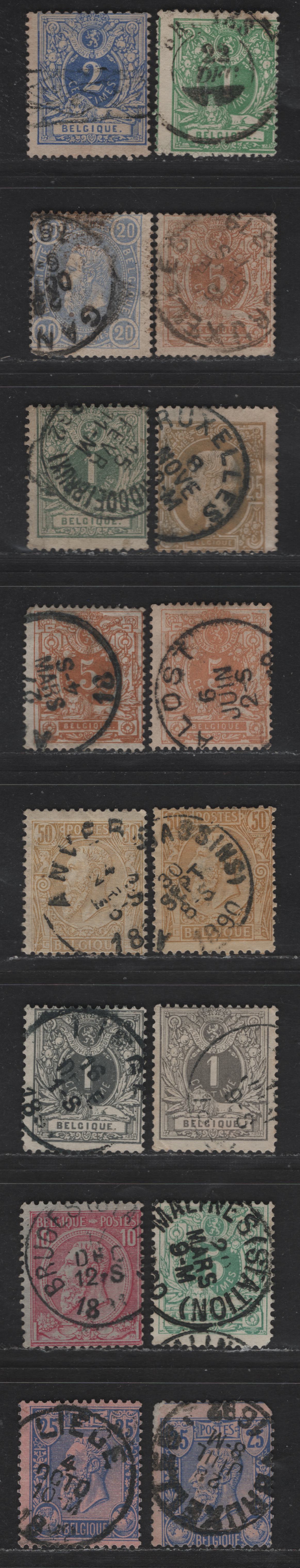 Lot 26 Belgium SC#28-30, 33, 37, 40-42, 58, 50-52, 53a 1c - 50c Green - Bistre Leopold II, 1869-1885 Leopold II Sideface Issue, 17 Very Good Used Singles, Some Shade Varieties & Colors Not In Other Lots, One Grade Below What Is Priced In Scott