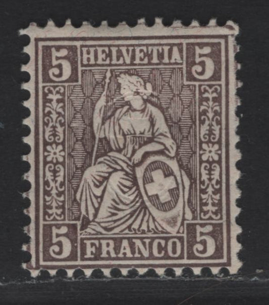 Lot 264 Switzerland SC#43b 5c Gray Brown Seated Helvetia, 1862-1878 Seated Helvetia Issue, A FOG Single, White Paper
