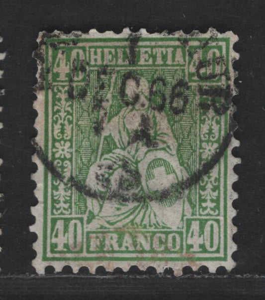 Lot 266 Switzerland SC#47 40c Green Seated Helvetia, 1862-1878 Seated Helvetia Issue, A Fine Used Single, White Paper, Tiny Corner Crease At Upper Right