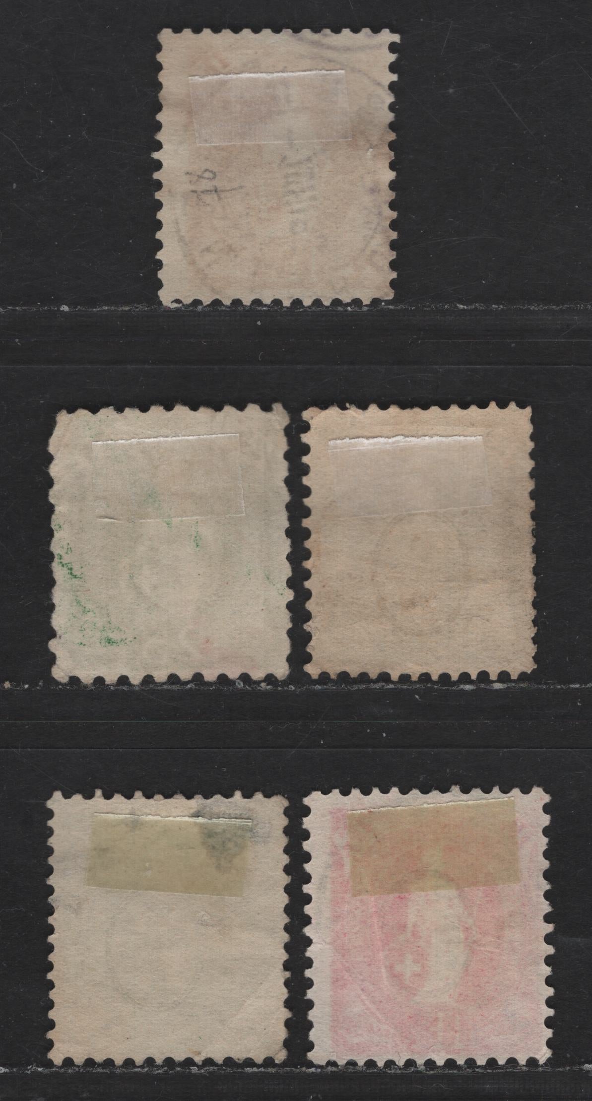 Lot 278 Switzerland SC#87, 90, 94, 96a, 97 1fr Claret - Carmine Helvetia, 1882-1903 Standing Helvetia Issue, 5 Very Good Used Singles, Wmk 182, Types 1 & 2, Perfs 9.5, 11.75, 11.5x11 & 11.5x12, Most Have Light Creases Except 1fr Claret