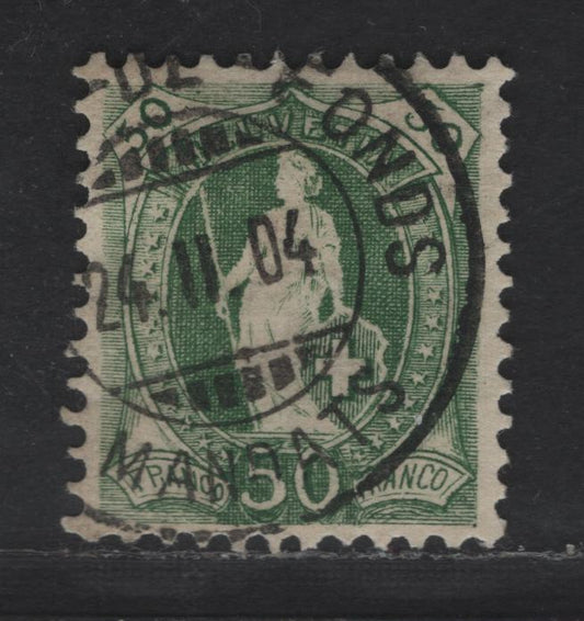 Lot 279 Switzerland SC#96a 50c Green Helvetia, 1901-1903 Standing Helvetia Issue, A Very Fine Used Single, Wmk 182, Type 2, Perf 11.5x12