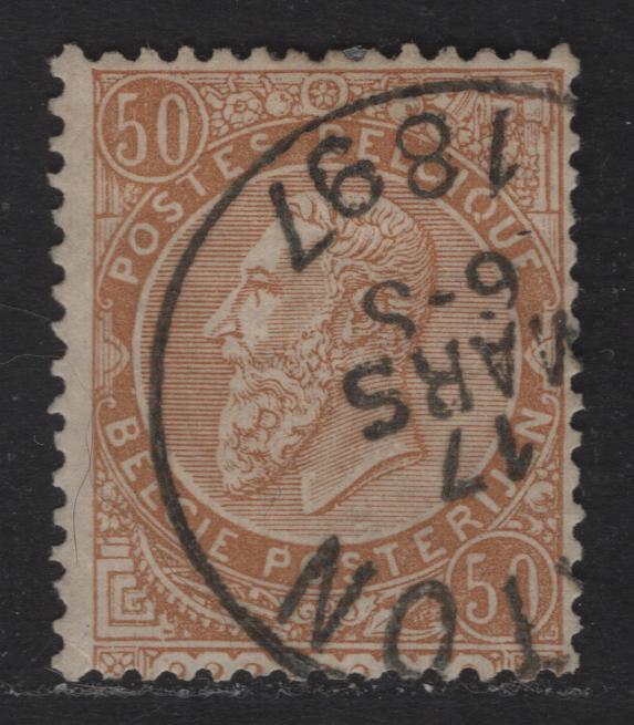 Lot 28 Belgium SC#72 50c Bistre Leopold II, 1893-1900 Leopold II Sunday Labels Issue, A Fine Used Single