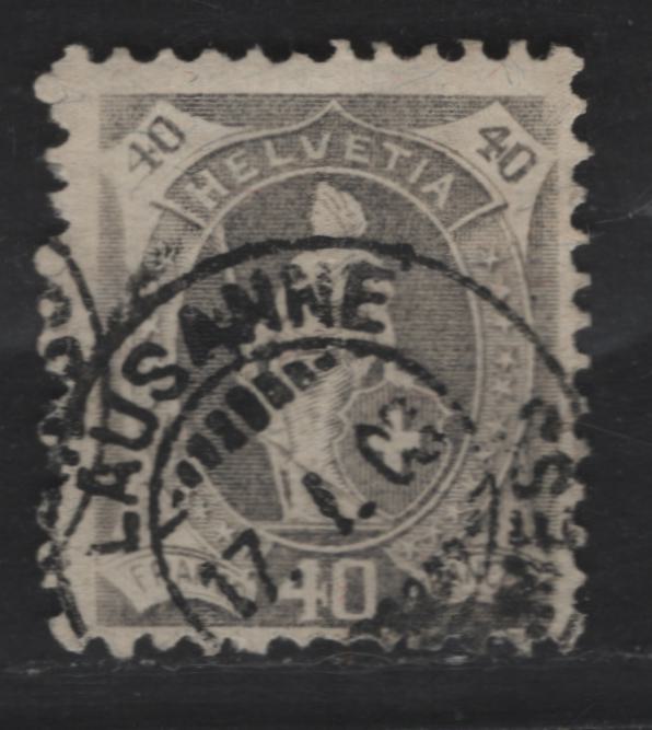 Lot 284 Switzerland SC#122 40c Gray Helvetia, 1907 Standing Helvetia Issue, A Fine Used Single, 11.5x12, Granite Paper
