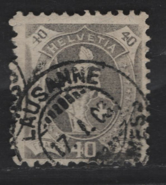 Lot 284 Switzerland SC#122 40c Gray Helvetia, 1907 Standing Helvetia Issue, A Fine Used Single, 11.5x12, Granite Paper