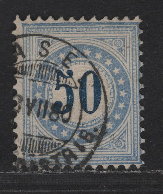 Lot 288 Switzerland SC#J7b 50c Blue Numerals, 1878 Postage Due, A Fine Used Single, Type 2, Normal Frame, Perf 11.5