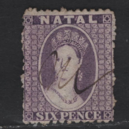 Lot 290 Natal SC#16var 6d Violet Chalon Head, 1864 Chalon Head Issue, A Fine Used Single, Perf 12.5, Inverted & Reversed Crown CC Wmk, Unlisted In Gibbons In This Shade
