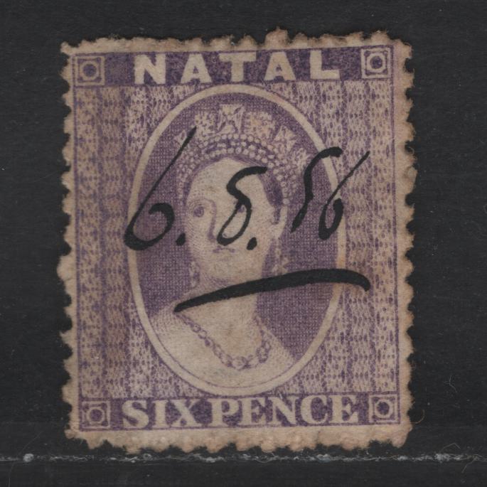Lot 292 Natal SC#16 6d Violet Chalon Head, 1864 Chalon Head Issue, A Very Fine Used Single, Perf 12.5, Crown CC Wmk