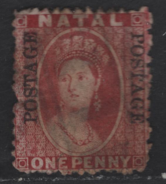 Lot 295 Natal SC#45 1d Rose Red Chalon Head, 1874 Chalon Heads Overprinted Issue, A Good Used Single, Tear at E of Ore
