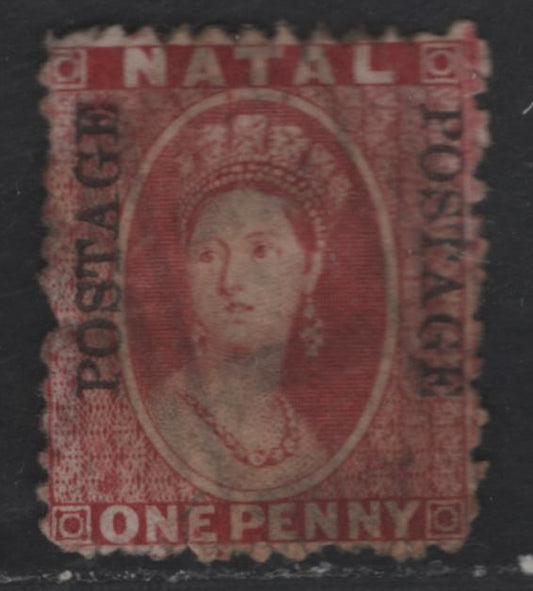 Lot 295 Natal SC#45 1d Rose Red Chalon Head, 1874 Chalon Heads Overprinted Issue, A Good Used Single, Tear at E of Ore