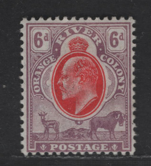 Lot 299 Orange River Colony SC#67 6d Violet & Carmine King Edward VII, 1907-1908 King Edward VII Keyplate Issue, A FOG Single, Crown CA Wmk