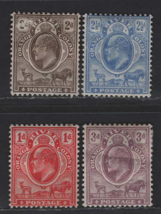 Lot 300 Orange River Colony SC#62-65 1c - 3d Carmine - Violet King Edward VII, 1907-1908 King Edward VII Keyplate Issue, 4 F/VFOG Singles, Crown CA Wmk