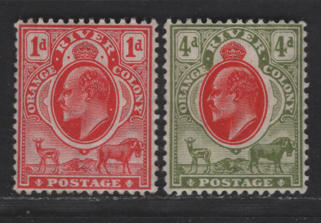 Lot 301 Orange River Colony SC#71-72 1d - 4d Carmine - Sage Green & Carmine King Edward VII, 1907-1908 King Edward VII Keyplate Issue, 2 VFOG Singles