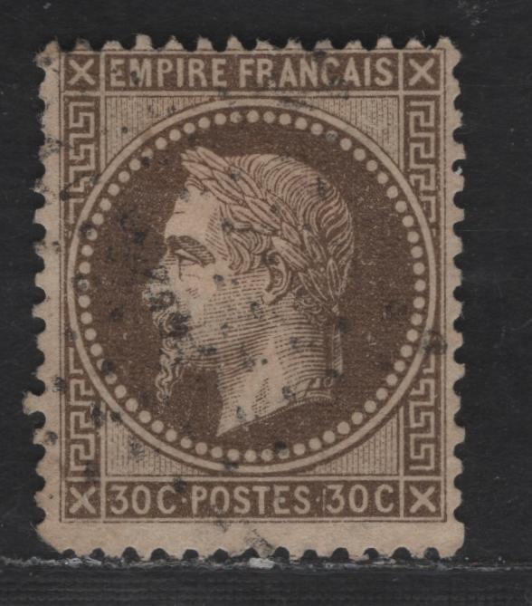 Lot 53 France SC#34a 30c Dark Brown on Yellowish Napoleon & Lawreatte, 1863-1870 Perforated Napoleon & Lawreatte Issue, A Fine Used Single
