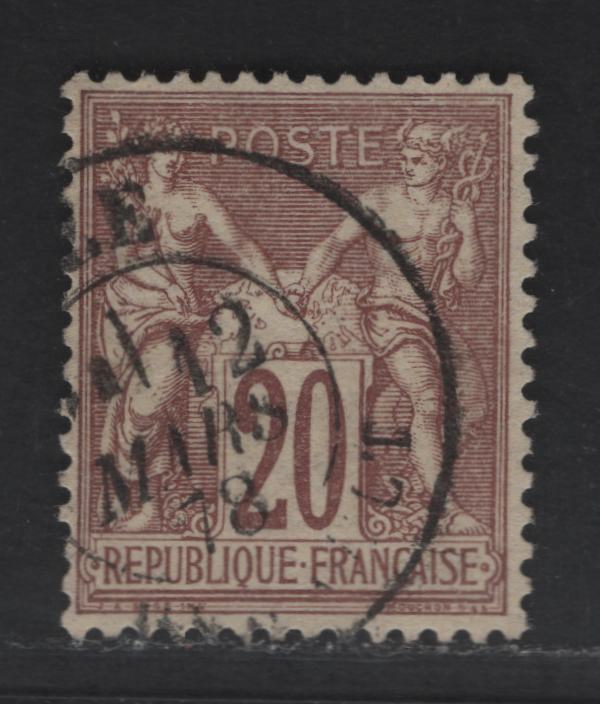 Lot 64 France SC#70 20c Red Brown on Straw Peace & Commerce, 1876-1878 Peace & Commerce Issue, A Very Fine Used Single, Type 1