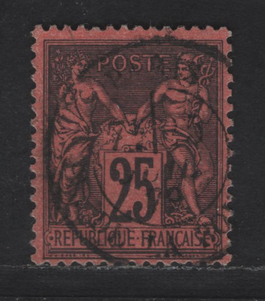 Lot 70 France SC#93 25c Black on Pinkish Peace & Commerce, 1877-1880 Peace & Commerce Issue, A Very Fine Used Single, Type II
