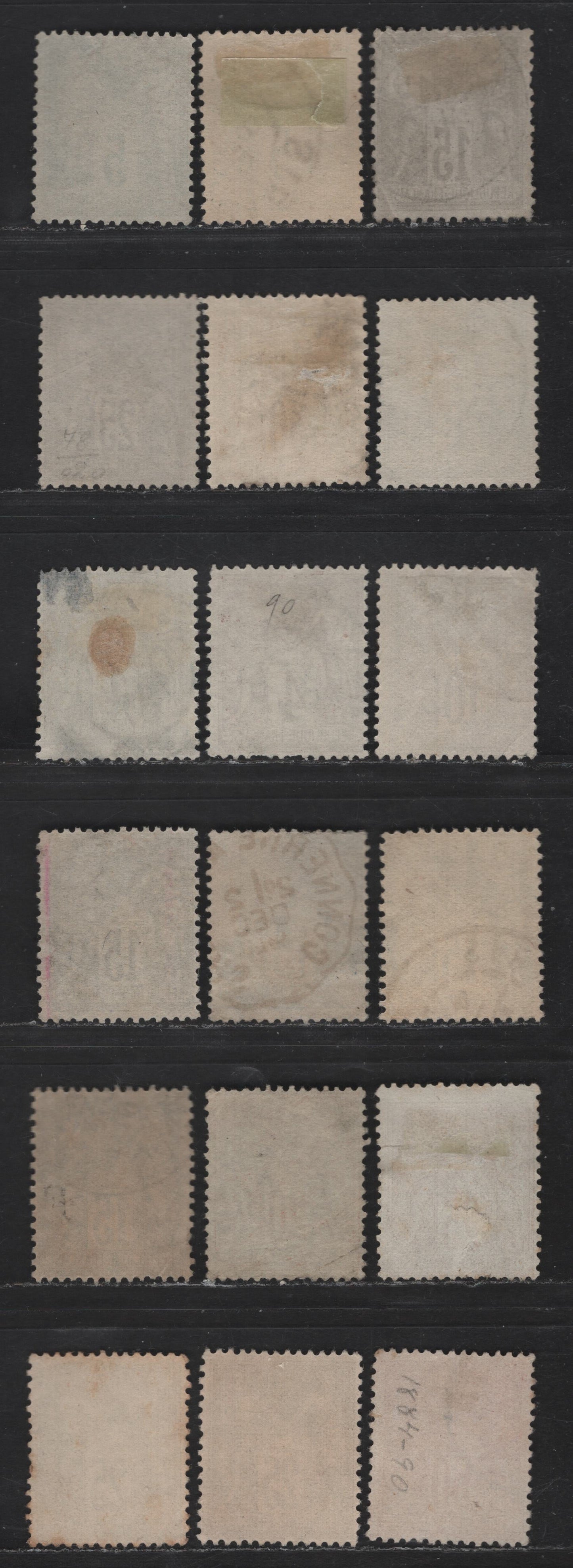 Lot 71 France SC#78, 80-82, 84, 86, 90a, 91, 92, 103, 98-101 5c - 50c Green on Greenish - Carmine on Rose Peace & Commerce, 1876-1900 Peace & Commerce Issue, 18 Fine Used Singles, Type 2, Shade Variations