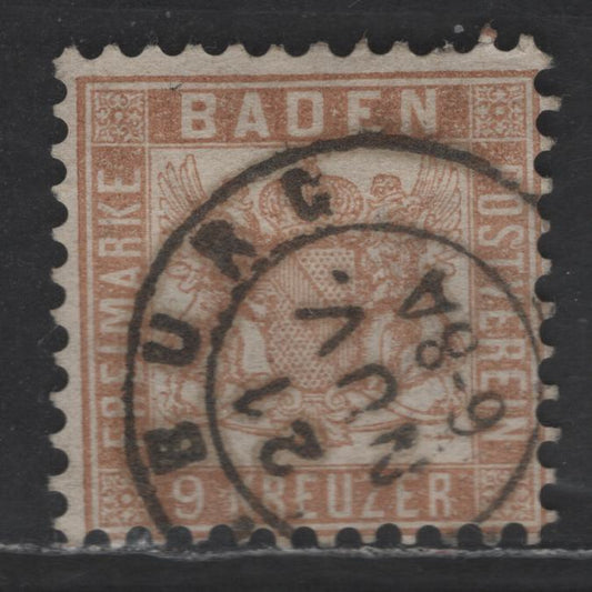 Lot 78 German States - Baden SC#23a 9kr Bistre Arms, 1862-1865 Arms Issue, A Fine Used Singles