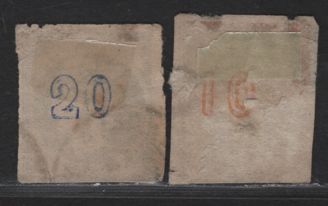 Lot 96 Greece SC#46-47 10l - 20l Orange - Ultramarine Hermes Head, 1870-1872 Large Hermes Heads Issue, 2 Very Good Used Singles, Cream Paper, Good Margins On 10l But Severe Thin