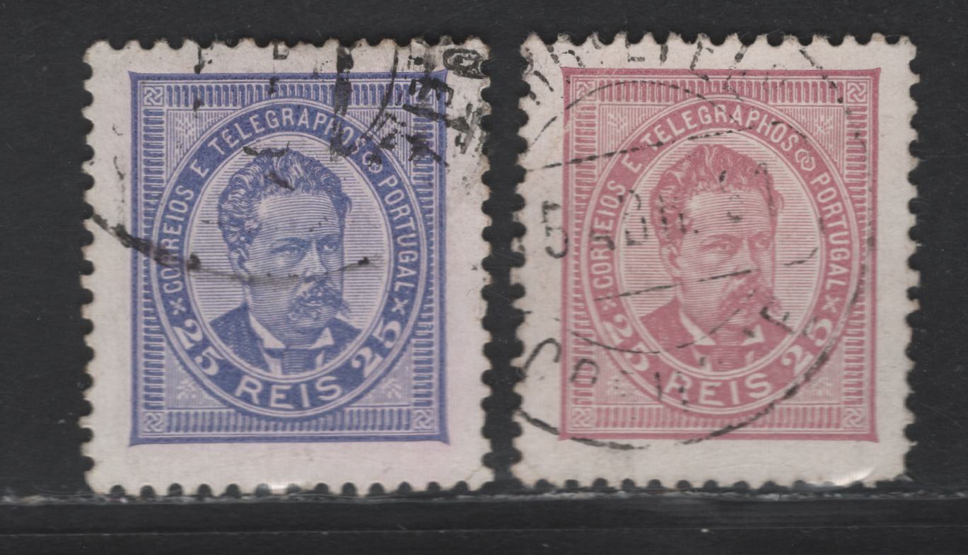 Lot 172 Portugal SC#65-66 25r Violet & Lilac Rose King Luiz, 1882-1887 King Luiz 3/4 Face Portraits Issues, 2 Very Fine Used Singles, Perf 11.5