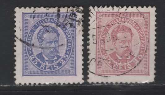 Lot 172 Portugal SC#65-66 25r Violet & Lilac Rose King Luiz, 1882-1887 King Luiz 3/4 Face Portraits Issues, 2 Very Fine Used Singles, Perf 11.5