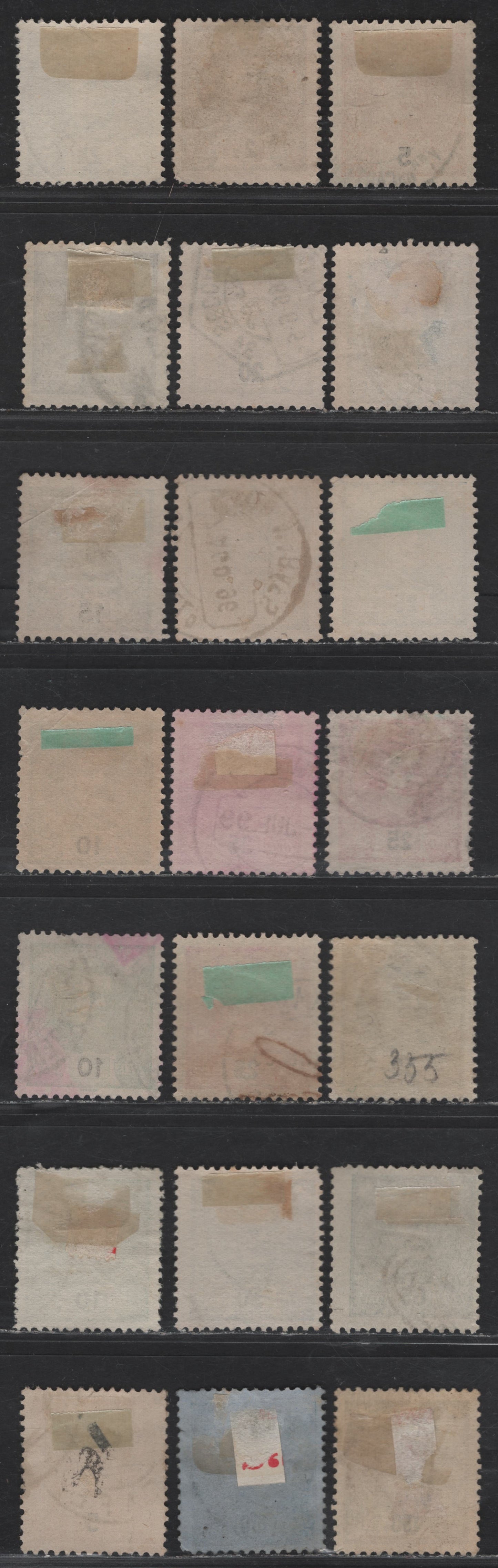 Portugal SC#110-118, 120, 124, 126 2.5r - 130r Gray - Gray Brown on Straw King Carlos, 1895-1905 King Carlos Keyplates Issue, 21 Fine/Very Fine Used Singles, Additional Shades