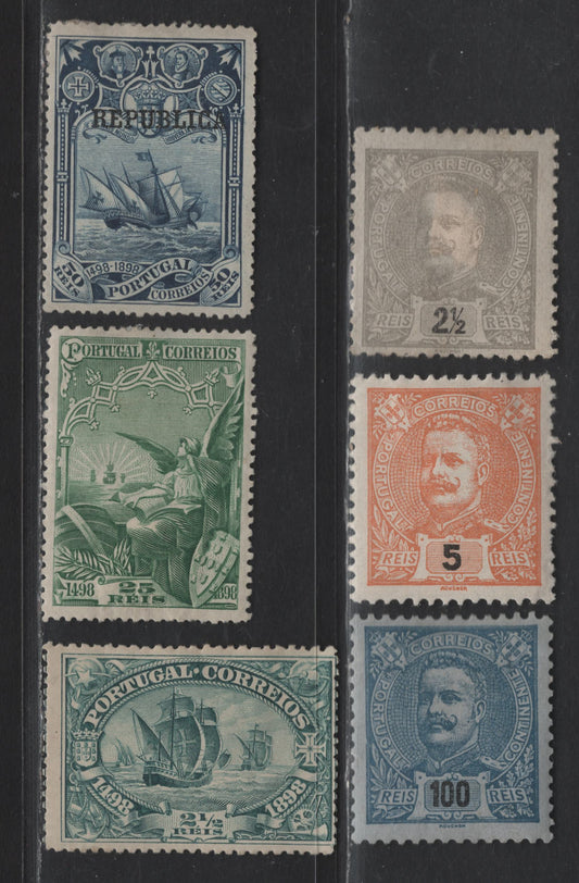 Lot 175 Portugal SC#110-111, 124, 147, 150, 188 2.5r - 50r Gray - Dark Blue King Carlos & Vasco da Gama, 1895-1911 King Carlos, Vasco de Gamma & Overprinted Issues, 6 F/VFOG Singles