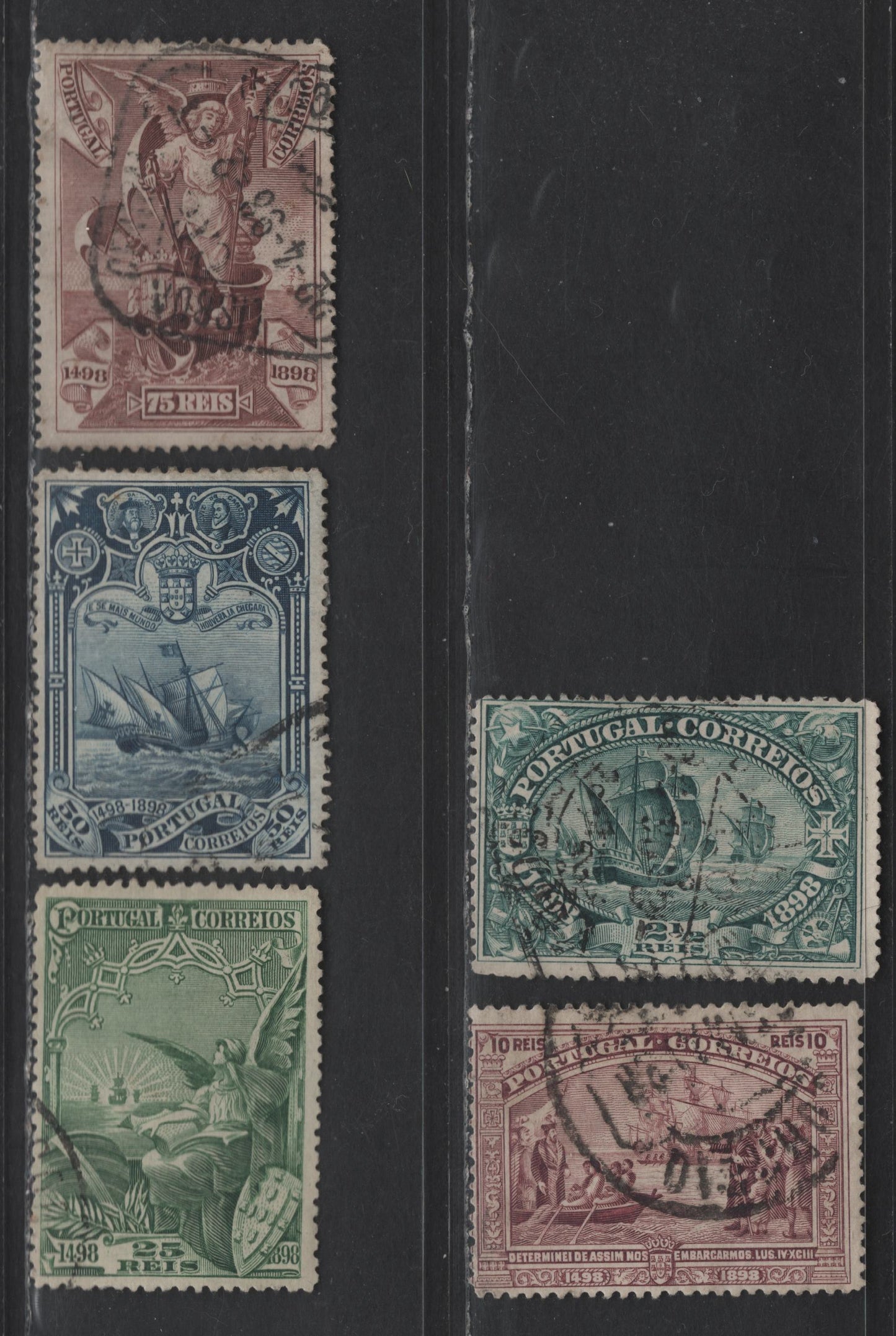 Lot 177 Portugal SC#147, 149-152 2.5r - 75r Blue Green - Violet Brown Vasco da Gamma, 1898  Vasco da Gama Issue, 5 Fine Used Singles