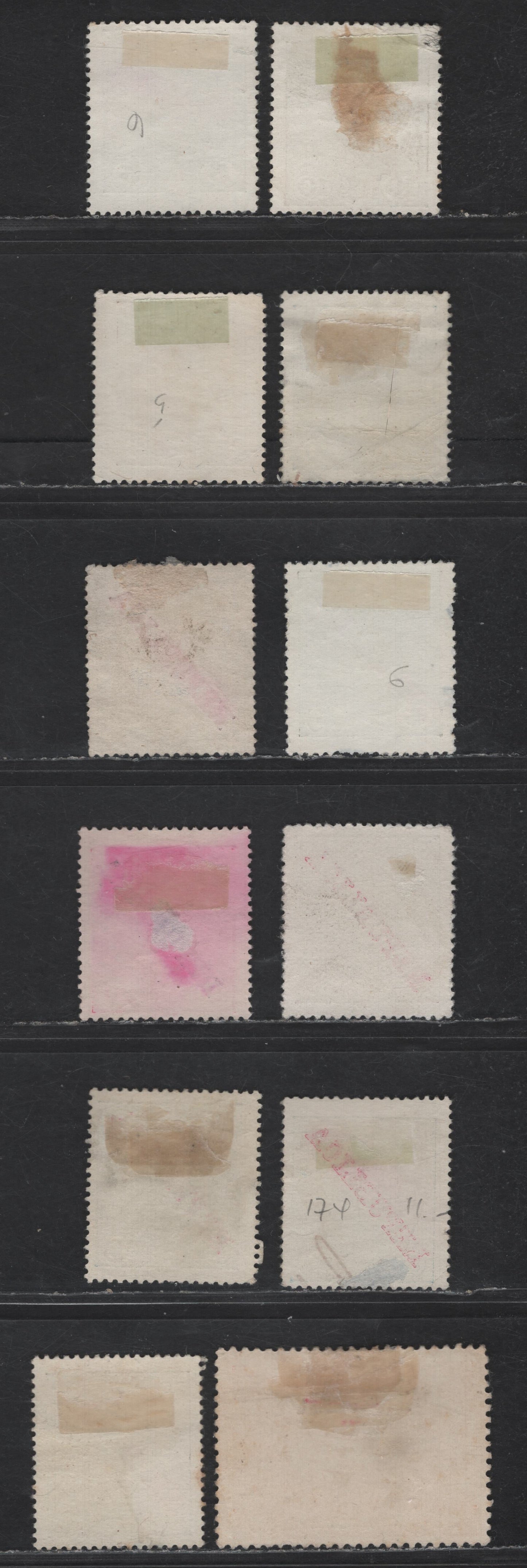 Portugal SC#157-158, 161-162, 170-171, 174-176, 178, 195 2.5r - 80r Violet - Slate King Manuel II, 1910-1911 King Manuel - Republica Overprinted Issues, 12 Fine/Very Fine Used Singles