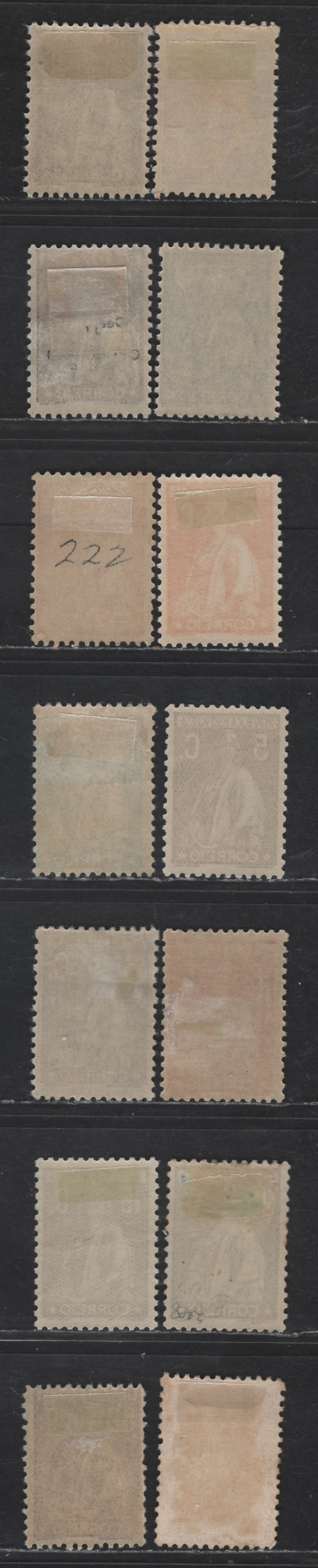 Lot 180 Portugal SC#255, 257, 261, 264-267, 270, 274, 279, 284, 298B, 298J 1/4c - 1e Dark Olive - Gray Violet Ceres, 1919-1926 Ceres Issue, 14 F/VFOG Singles, Perf 12x11.5