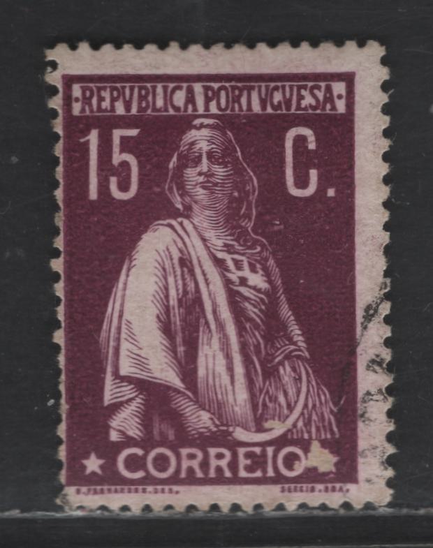 Lot 182 Portugal SC#217 15c Plum Ceres, 1912-1920 Ceres Issue, A Very Good Used Single, Chalky Paper, Small Surface Scuff to Right Of 'Correio'