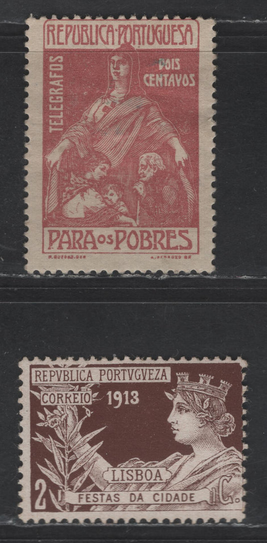 Portugal SC#RA3-RA4 2c Brown - Plum Ceres, 1913-1915 Postal Tax Issue, 2 FOG & Unused Singles, For Use On Telegrams