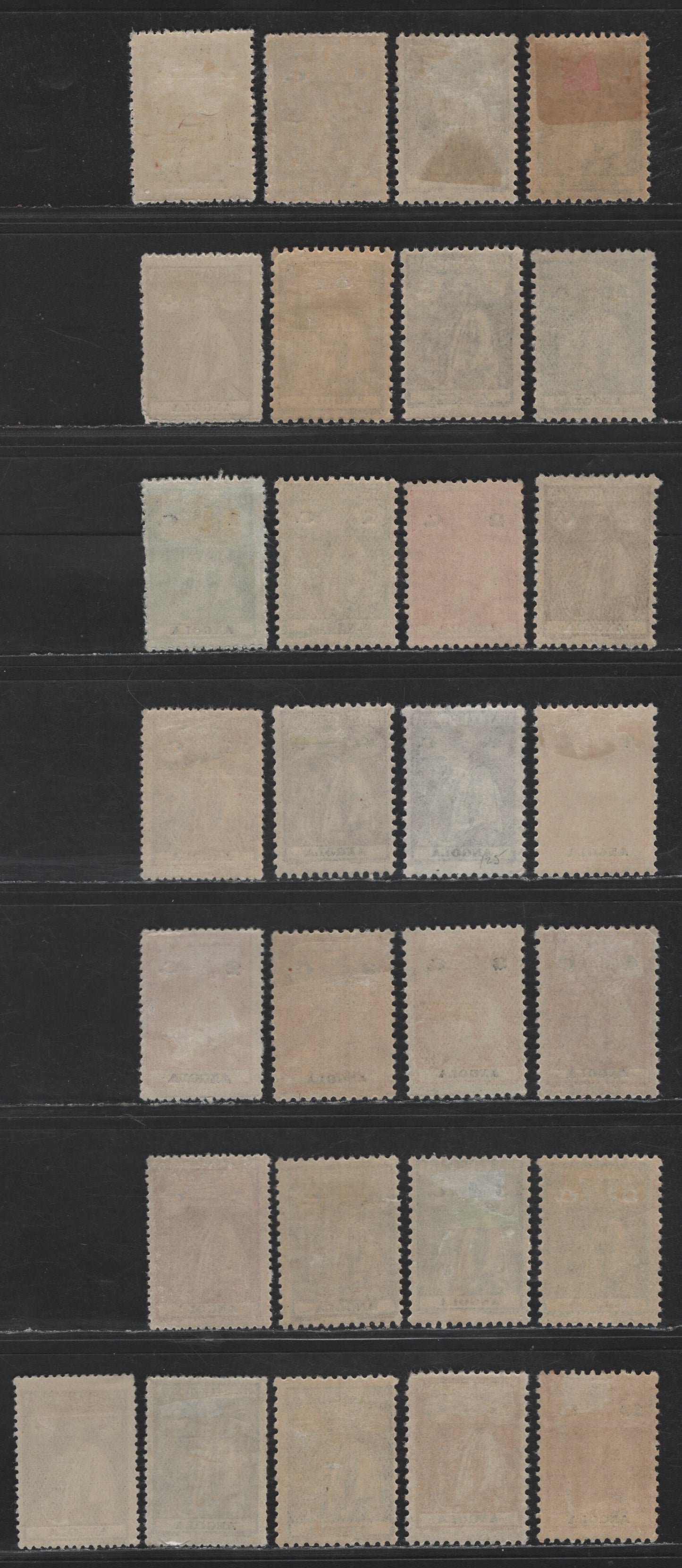 Lot 214 Angola SC#134-a, 135, 137, 138a, 139, 142, 144, 147, 156-158, 158a,b,e,f,g,ha,I,j,ja,m,o 1/4c - 10c Olive - Orange Brown Ceres, 1915-1926 Ordinary Paper, 29 FOG & Unused Singles, Ordinary & Carton Papers, Perfs 15x14 & 12x11.5