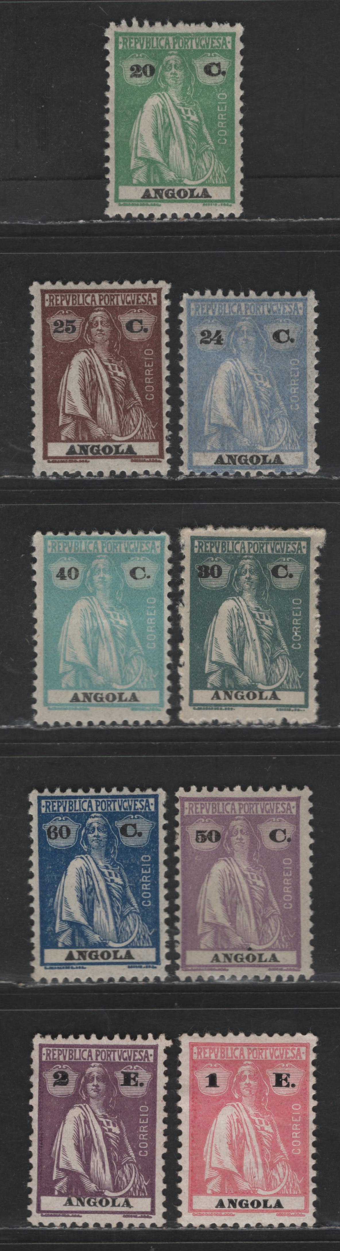 Lot 215 Angola SC#158S-158Y, 159C, 159E 20c - 2e Yellow Green - Dark Violet Ceres, 1921-1926 Ceres Issue, 9 F/VFOG Singles, Ordinary & Glazed Paper, Perf 12x11.5