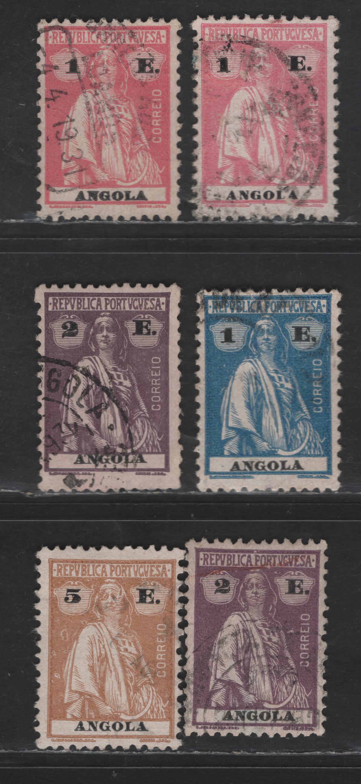 Lot 217 Angola SC#159C-159F 1e - 5e Rose - Buff Ceres, 1921-1925 Ceres Issue, 6 Fine/Very Fine Used Singles