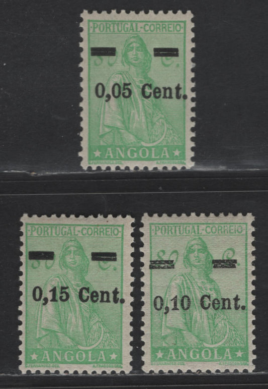 Lot 221 Angola SC#271-273 5c on 80c - 15c on 80c Emerald Ceres, 1938 Surcharged Issue, 3 VFOG Singles