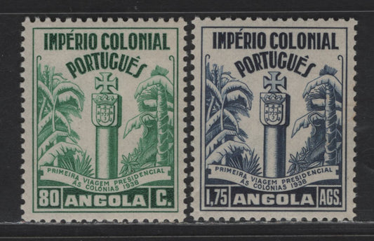 Lot 224 Angola SC#292-293 80c - 1.75a Blue Green - Deep Blue Visit Of President of Portugal, 1938 Visit Of President of Portugal Issue, 2 VFOG Singles