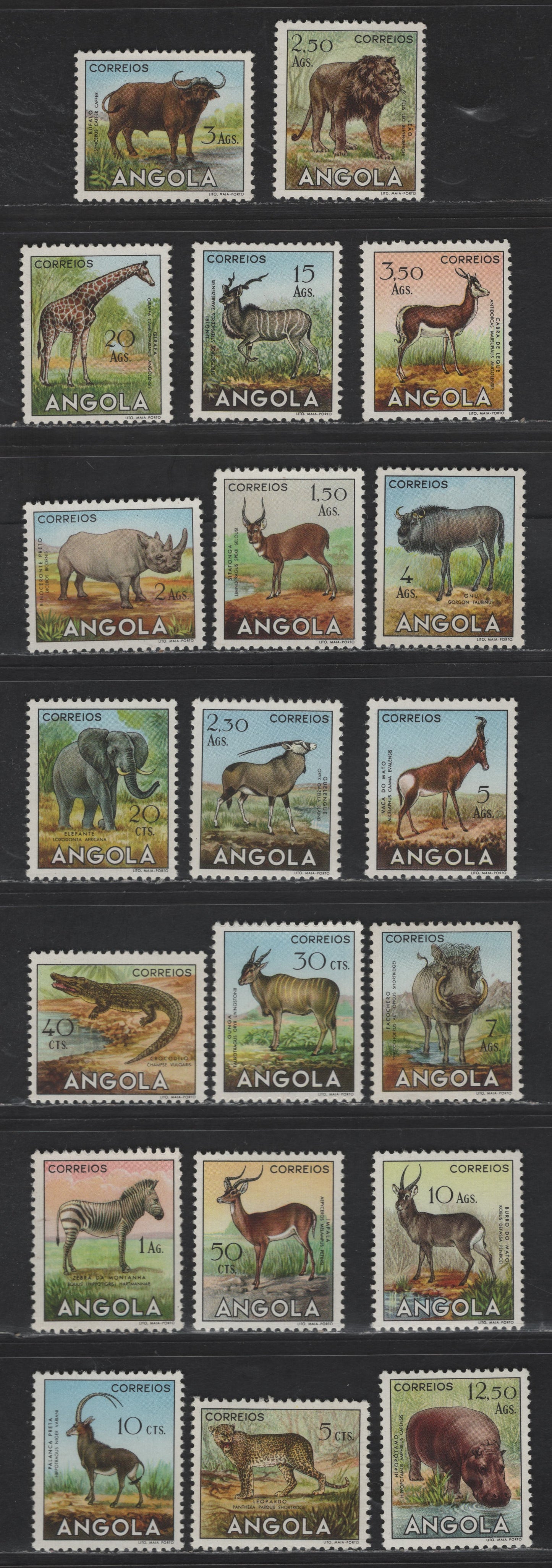 Lot 228 Angola SC#362-381 5c - 20a Multicolored Wildlife, 1953 Wildlife Issue, 20 VFOG Singles