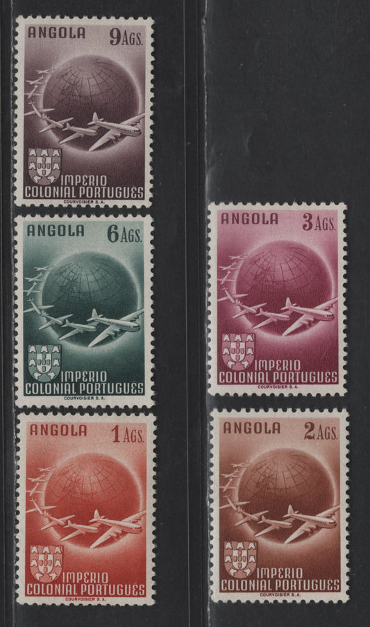 Lot 229 Angola SC#C21-C25 1a - 9a Henna Brown - Violet Brown Airplanes & Globe, 1949 Airmail Issue, 5 VFOG Singles