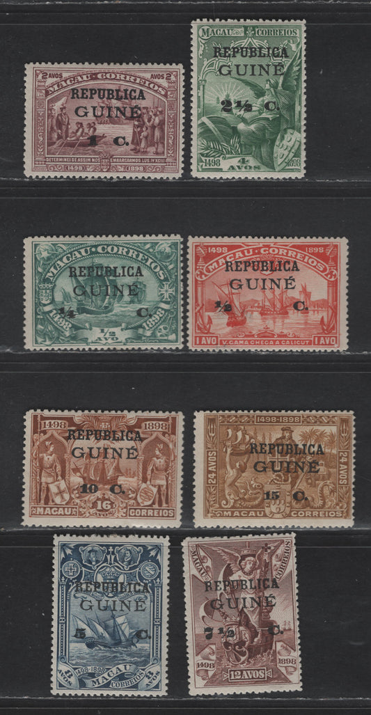 Lot 263 Portuguese Guinea SC#116-123 1/4c on 1/2c - 15c on 24a Blue Green - Bistre Vasco da Gama, 1915 Republica Overprints On Macao Stamps Issue, 8 F/VFOG Singles