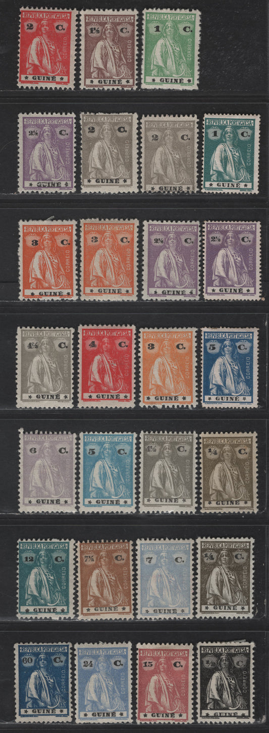 Lot 266 Portuguese Guinea SC#142, 145-146, 160-173, 176-177, 179, 179e 1c - 60c Blue Green - Dark Blue Ceres, 1914-1926 Ceres Issue, 27 F/VFOG Singles, Chalky Paper With Perf 15x14 Or Ordinary Paper Perf 12x11.5, 7.5c & 60c Are No Gum
